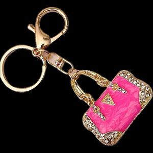 NWT Gorgeous Pink Gold Bling Metal Purse Handbag Lobster  Keyring Key holder